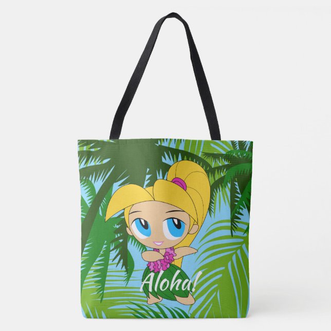 Aloha Honeys Hawaiian Hula Girl Beach Bag Tygkasse (Framsida)
