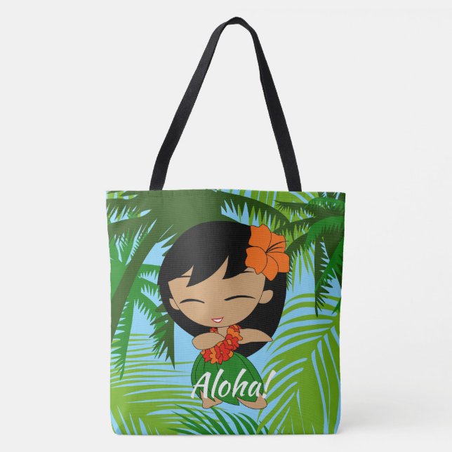 Aloha Honeys Hawaiian Hula Girl Beach Bag Tygkasse (Framsida)