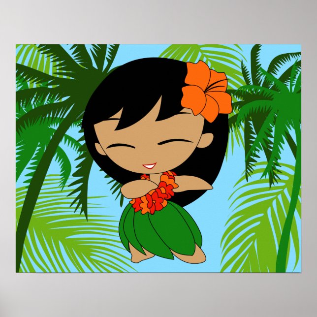 Aloha Honeys Hawaiian Orange Hibiscus Hula Girl Poster (Framsidan)