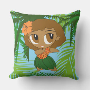 Aloha Honeys Hawaiian Orange Hula Girl Reversible Kudde
