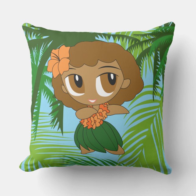 Aloha Honeys Hawaiian Orange Hula Girl Reversible Kudde (Framsida)