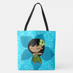 Aloha Honeys Hawaiian Teal Hula Girl Beach Bag Tygkasse