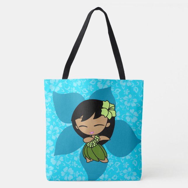 Aloha Honeys Hawaiian Teal Hula Girl Beach Bag Tygkasse (Framsida)