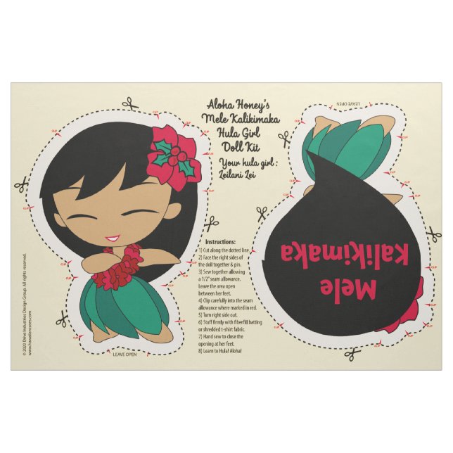 Aloha Honeys Helgdag Hula Girl Doll Kit Mönster Tyg (Fat Quarter)