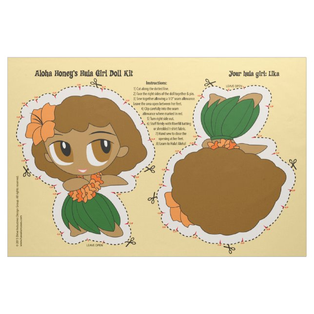Aloha Honeys Hula Girl Doll Kit och Mönster Tyg (Fat Quarter)