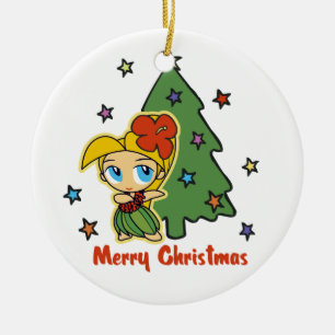 Aloha Honeys jul Blond Hula Girl Julgransprydnad Keramik