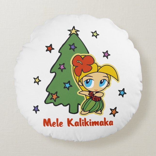 Aloha Honeys jul Blond Hula Girl White Rund Kudde (Framsidan)