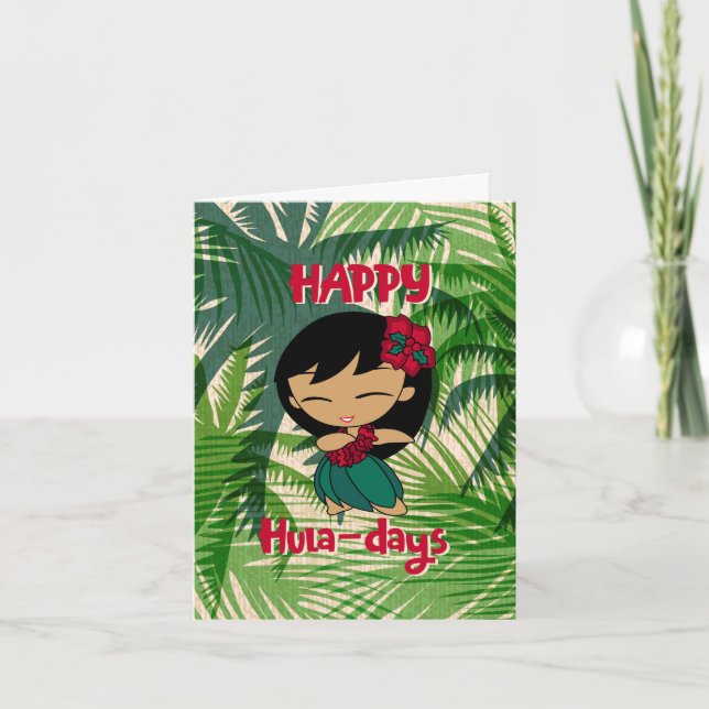 Aloha Honeys Jul Holiday Hula Flicka Palmer Helgkort (Framsida)