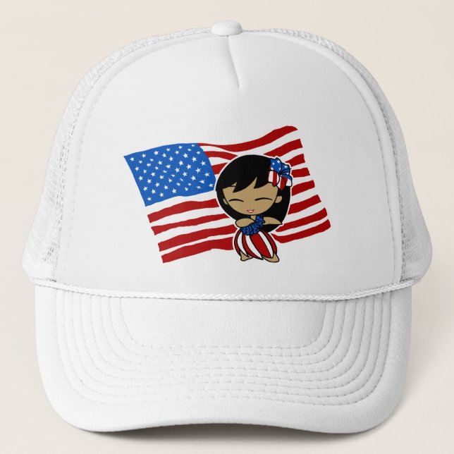 Aloha Honeys USA flagga Hula Girl Hats Keps (Framsida)