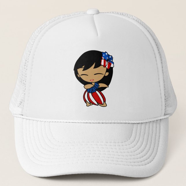 Aloha Honeys USA flagga Hula Girl Hats Truckerkeps (Framsida)