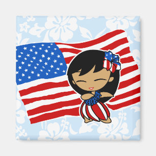 Aloha Honeys USA flagga Hula Girl Magnet