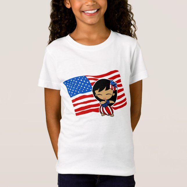 Aloha Honeys USA flagga Hula Girl T-shirts (Framsida)