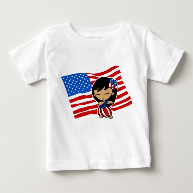 Aloha Honeys USA flagga Hula Girl T-shirts (Framsida)