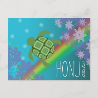 Aloha Honu Bevackra Sea Turtle Rainbow och Flower Vykort