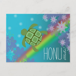 Aloha Honu Bevackra Sea Turtle Rainbow och Flower Vykort
