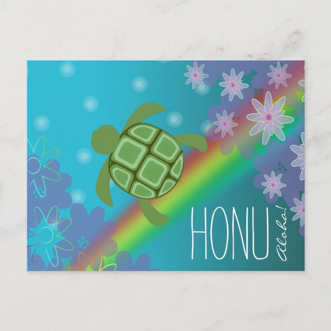 Aloha Honu Bevackra Sea Turtle Rainbow och Flower Vykort (Framsida)