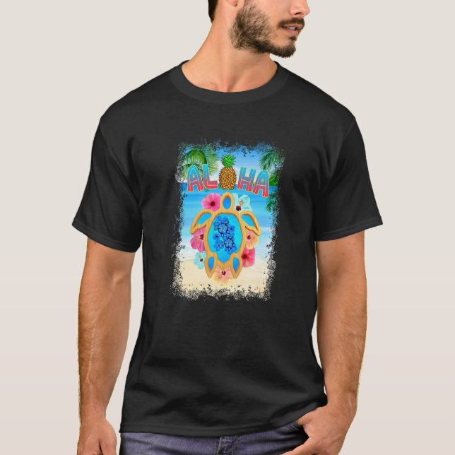 Aloha Honu Tropical Turtle Hawaii Vacation T Shirt (Framsida)