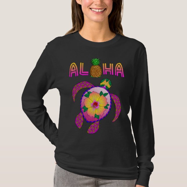 Aloha Honu Turtle Hawaii T Shirt (Framsida)