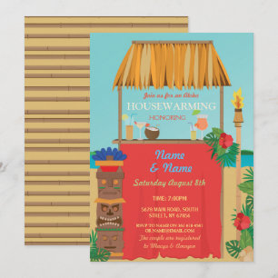 Aloha Houseuppvärmning Tiki New Home Luau Inbjudan