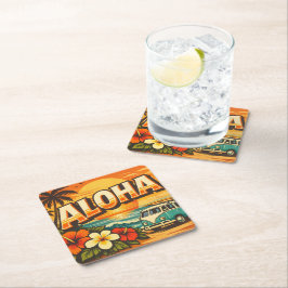 Aloha Island Vibes Solnedgångsscen Underlägg Papper Kvadrat