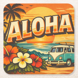 Aloha Island Vibes Solnedgångsscen Underlägg Papper Kvadrat