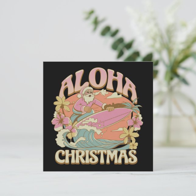 Aloha jul Surfande tomte hawaiiansk Kalikimaka  Julkort (Stående Fram)