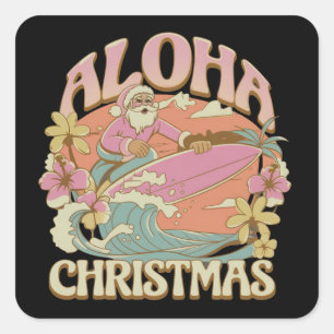 Aloha jul Surfing Tomte Hawaiian Kalikimaka Fyrkantigt Klistermärke