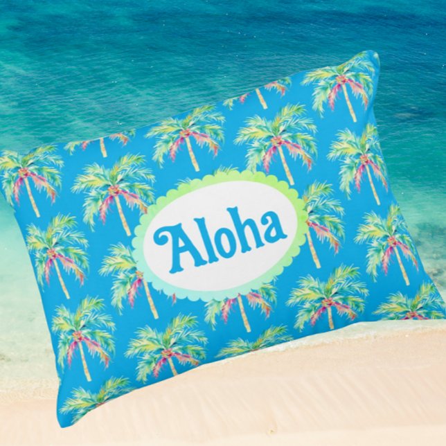 Aloha Karibisk Blå Tropisk Palmltree  Prydnadskudde (Perfect tropical accent pillow can be personalized!)