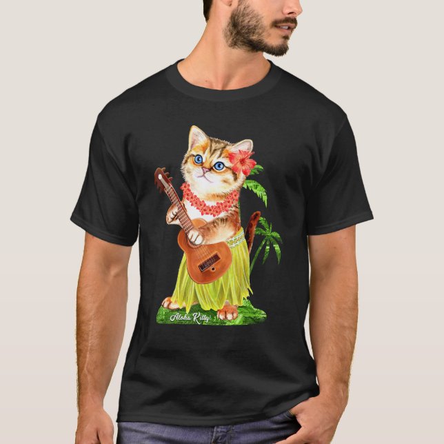 Aloha Kitten Hula sommarkatt Cute T Shirt (Framsida)