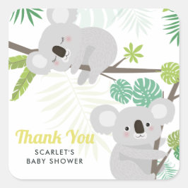 Aloha Koala Tropical Baby Shower Tack Sticker Fyrkantigt Klistermärke