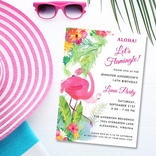 Aloha Låt oss Flamingle Luau-Födelsedagsfesten Inbjudningar (Skapare uppladdad)