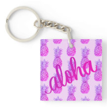 Aloha Lila Ananas Fyrkantig Nyckelring Mini