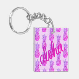 Aloha Lila Pineapple Square Keychain Mini