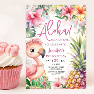 Aloha! Luau 1:a födelsedag Rosa Tropical Hawaiian Inbjudningar