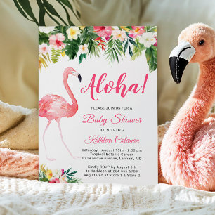 Aloha Luau Baby Shower Tropical Blommigt Flamingo Inbjudningar