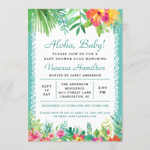 Aloha Luau Baby Shower Tropical Call Teal Inbjudningar