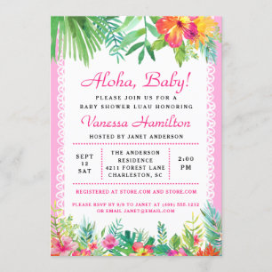Aloha Luau Baby Shower Tropical Investigation Rosa Inbjudningar