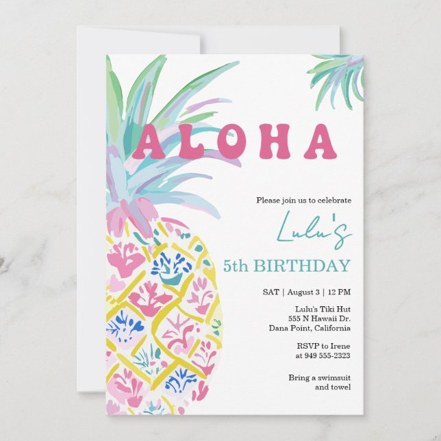 Aloha Luau Barnkalasinbjudan för barn Inbjudningar (Framsida)