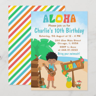Aloha Luau Beach Birthday African American Boy Inv Inbjudningar
