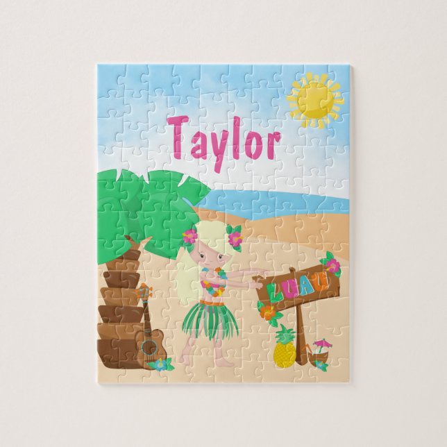 Aloha Luau Beach Blonde Hair Girl Jigszle Puzzle Pussel (Vertikal)
