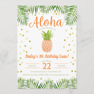 Aloha Luau Birthday bjudande Tropical Pineapple Inbjudningar