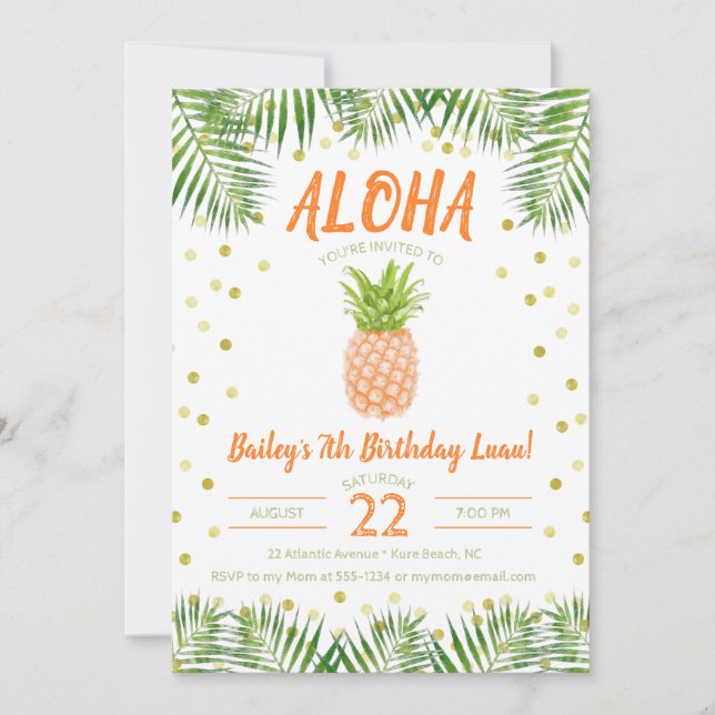 Aloha Luau Birthday Inbjudan Tropical Pineapple (Framsida)