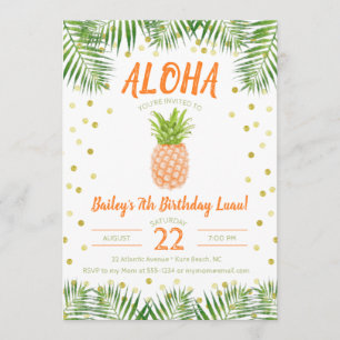Aloha Luau Birthday Inbjudan Tropical Pineapple