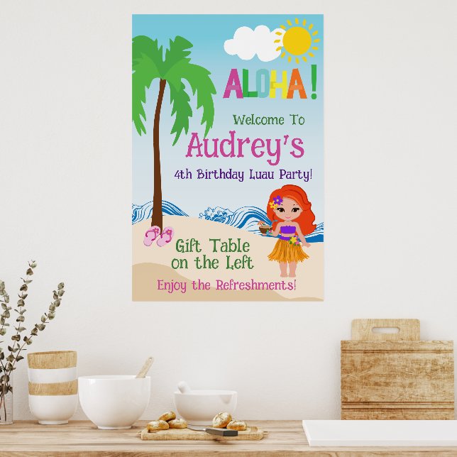 Aloha Luau Birthday Poster (Kök)