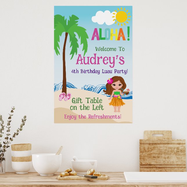 Aloha Luau Birthday Poster (Kök)