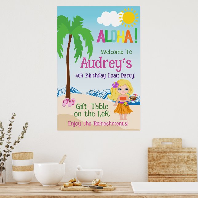 Aloha Luau Birthday Poster (Kök)