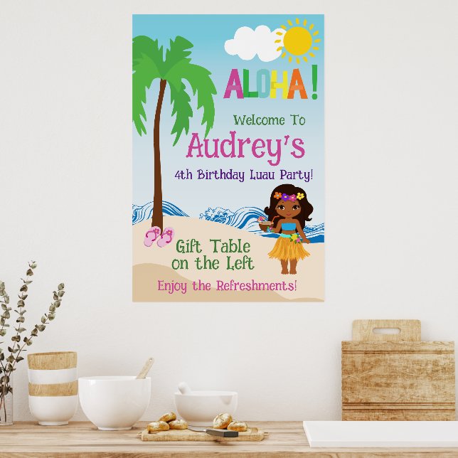 Aloha Luau Birthday Poster (Kök)