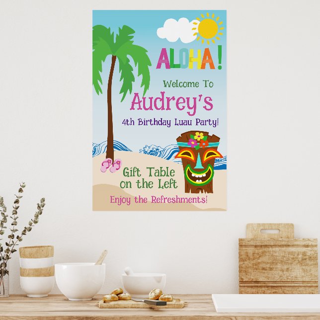 Aloha Luau Birthday Poster (Kök)