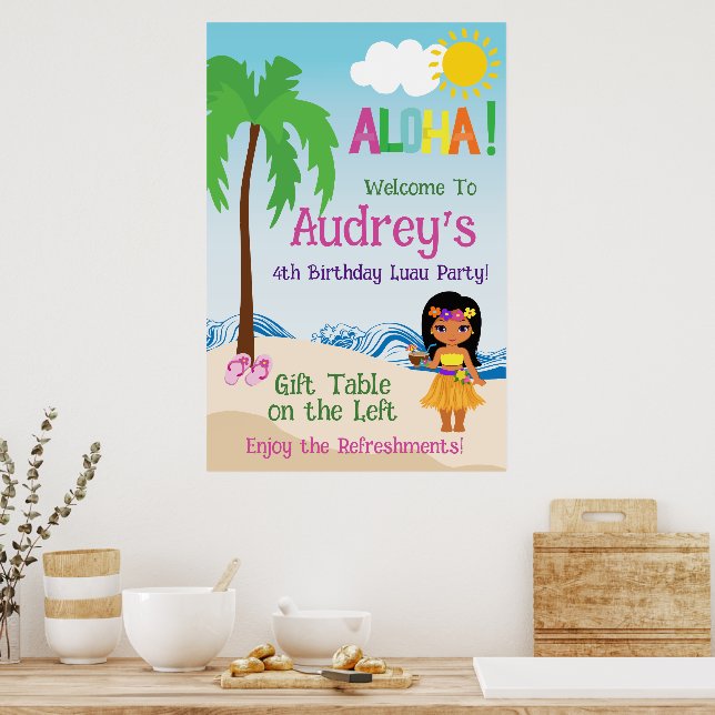 Aloha Luau Birthday Poster (Kök)