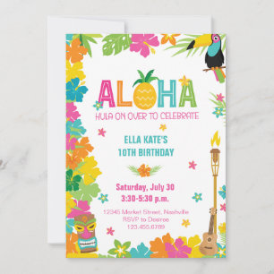 Aloha Luau Birthday Tropical Blommigt Party Inbjudningar